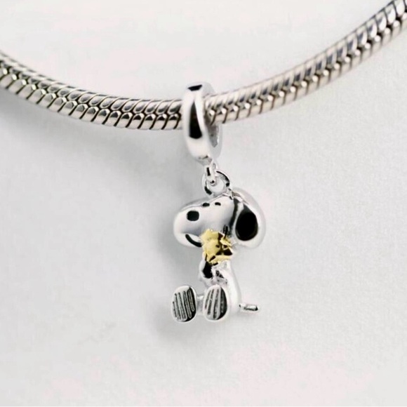 Peanuts SNOOPY & WOODSTOCK Sterling Silver S925 Dangle Charm with Gift Box NEW - Picture 3 of 9